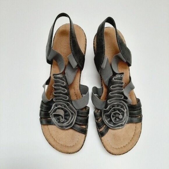 RIEKER Roberta Women's Wedge Sandal Gray Zipper Rosette Sz Eur 37 US 6 - Picture 5 of 13